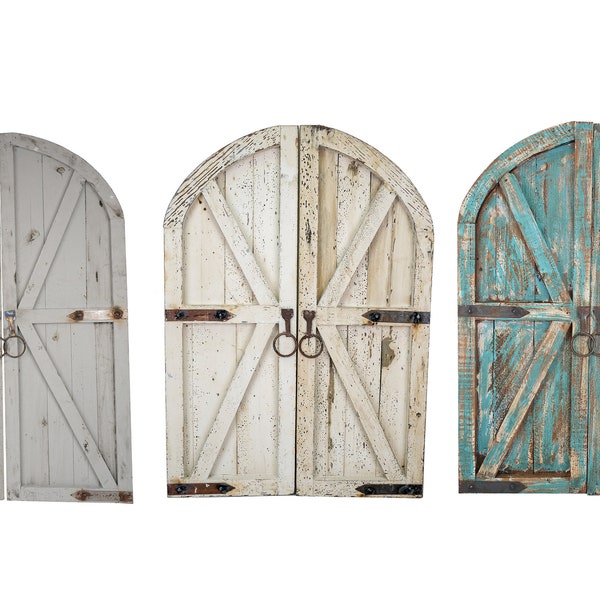 Farmhouse Arched  Decorative Wall Doors-Pair-Wall-Primitive-Rustic-Garden-Patio-32x48x1 inches-Four Color Choices-Large