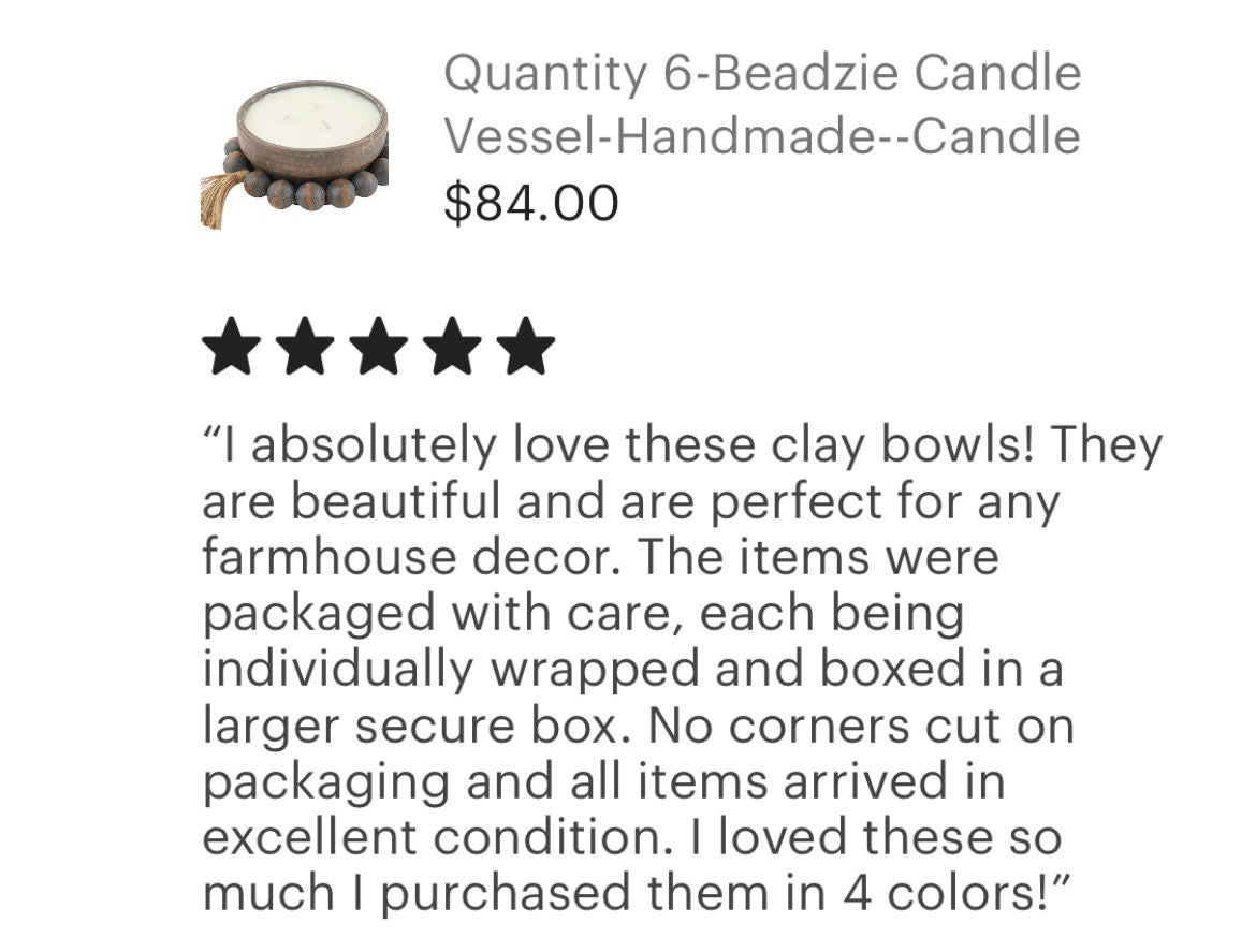 Quantity 6-Beadzie Candle Vessel-Handmade--Candle Pour-Clay-7 x 3 inches-Exclusive Design-NEW-Gorgeous-Gray