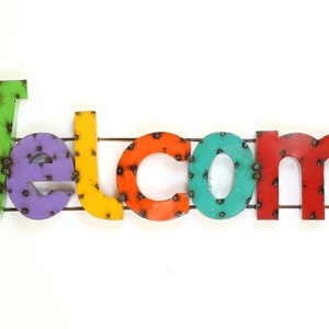 Welcome Colorful Recycled Metal Sign-46Wx12Hx2D inches-Art-Garden-Home Decor-Pool-Outdoor-Patio-Colorful