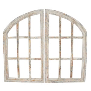 Spring Hill Window Pair-Arched-Farmhouse-Window-Wall-Primitive-Garden-Patio-41x32 Inches-Distressed-Farmhouse-Rustic-Pair-Shabby White