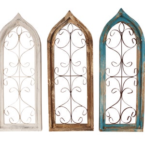 Salem Architectural Wall Decor Window-Primitive-Rustic-Garden-Patio-12x31-Distressed-Farmhouse-Iron and Wood-3 Color Choices