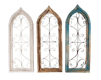 Salem Architectural Wall Decor Window-Primitive-Rustic-Garden-Patio-12x31-Distressed-Farmhouse-Iron and Wood-3 Color Choices