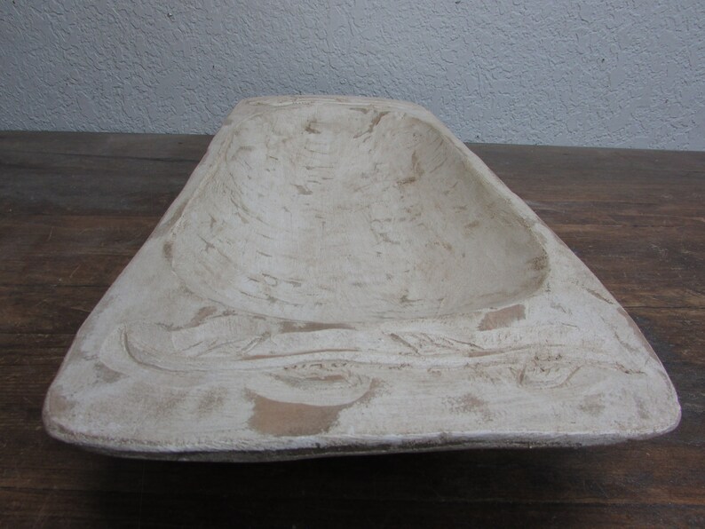 Carved Eurostyle Farmhouse Dough Bowl #22-Wood-Handmade-11x26x4 in.-Trencher-Primitive-Gorgeous-Antiqued White