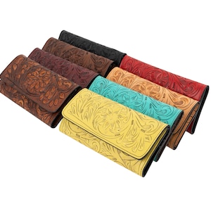 Leather Wallet-Handmade-100% Leather-Tooled Leather-Handcrafted Quality-Mexican-Eight Gorgeous Colors-Borssa-A07 Wallet