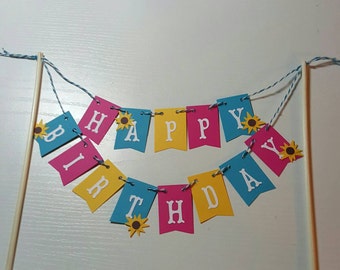 Cake Bunting, "Sunflower", Frozen, Fever, Happy Birthday, Glitter Paper, Cake Topper, Cake Banner