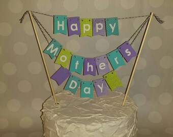 Cake Bunting, Happy Birthday, Cake Topper, Lavendar & Aqua Solid, Happy Mothers Day