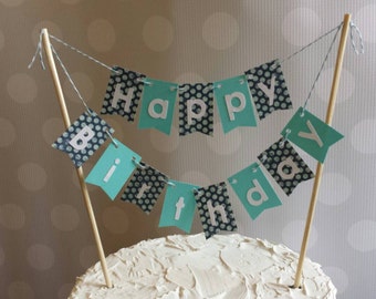 Cake Bunting, "Blue Dot", Happy Birthday, Cake Topper, Teal, Dark blue, Paper Banner