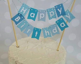 Cake Bunting, "Dot Baby Blue", Happy Birthday, Cake Topper