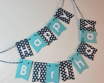 Cake Bunting, "Blue Dot", Happy Birthday, Cake Topper, Teal, Dark blue, Paper Banner