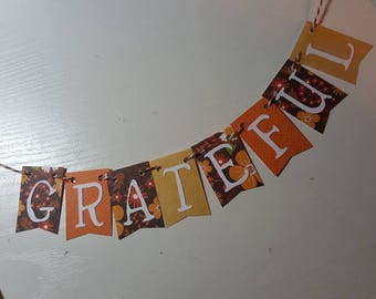 Cake, Bunting, Grateful, Autumn Floral, Give Thanks, cake topper, Thanksgiving, Pie decor, Fall, Cake Banner