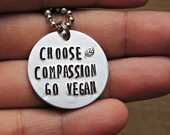Choose Compassion Go Vegan Necklace Animal Rights Veg Vegetarian Animal Lover Eco Friendly Silver Jewelry RedPandasCloset Plant Power Veggie