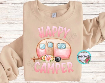 Sudadera Happy Camper, estilo retro de furgoneta, camiseta de camping para mujer