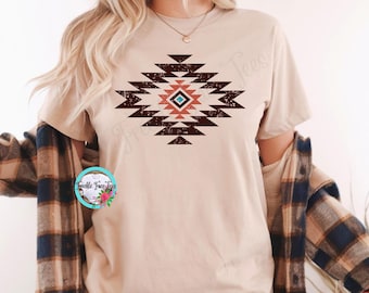 Camiseta tribal boho azteca occidental, camiseta azteca desgastada de moda, camiseta de rodeo, camiseta de vaquera azteca, camiseta country western, camiseta de vaquera rústica