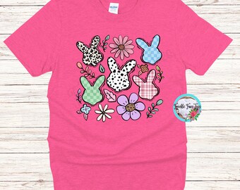 Camiseta de Pascua con diseño floral de conejito bohemio