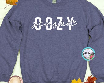 Sudadera Cozy Season, cuello redondo de invierno azul marino jaspeado