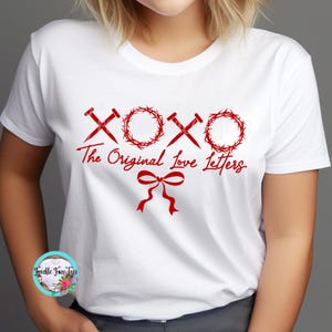 Camiseta original do Dia dos Namorados com cartas de amor cristãs, camiseta do Dia dos Namorados, XOXO, camiseta cristã, camiseta de Jesus, camiseta religiosa