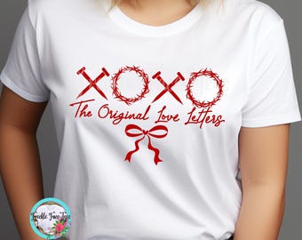 Camiseta cristiana de San Valentín con letras de amor originales, camiseta de San Valentín, XOXO, camiseta cristiana, camiseta de Jesús, camiseta religiosa