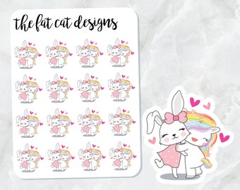 Bunny Unicorn Besties Die Cut en Sticker Sheet Set voor persoonlijke planners, notebooks, reizigers notebook of Bullet Bujo Journal