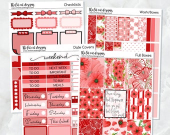 Rode papaver bloemen planner stickers standaard wekelijkse kit