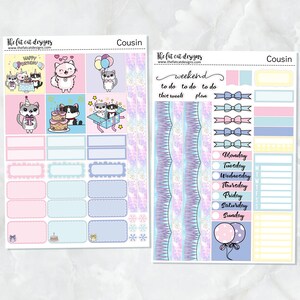 Flora&#39;s Birthday Bash Cat Weekly Planner Sticker Kit for the Hobonichi Cousin