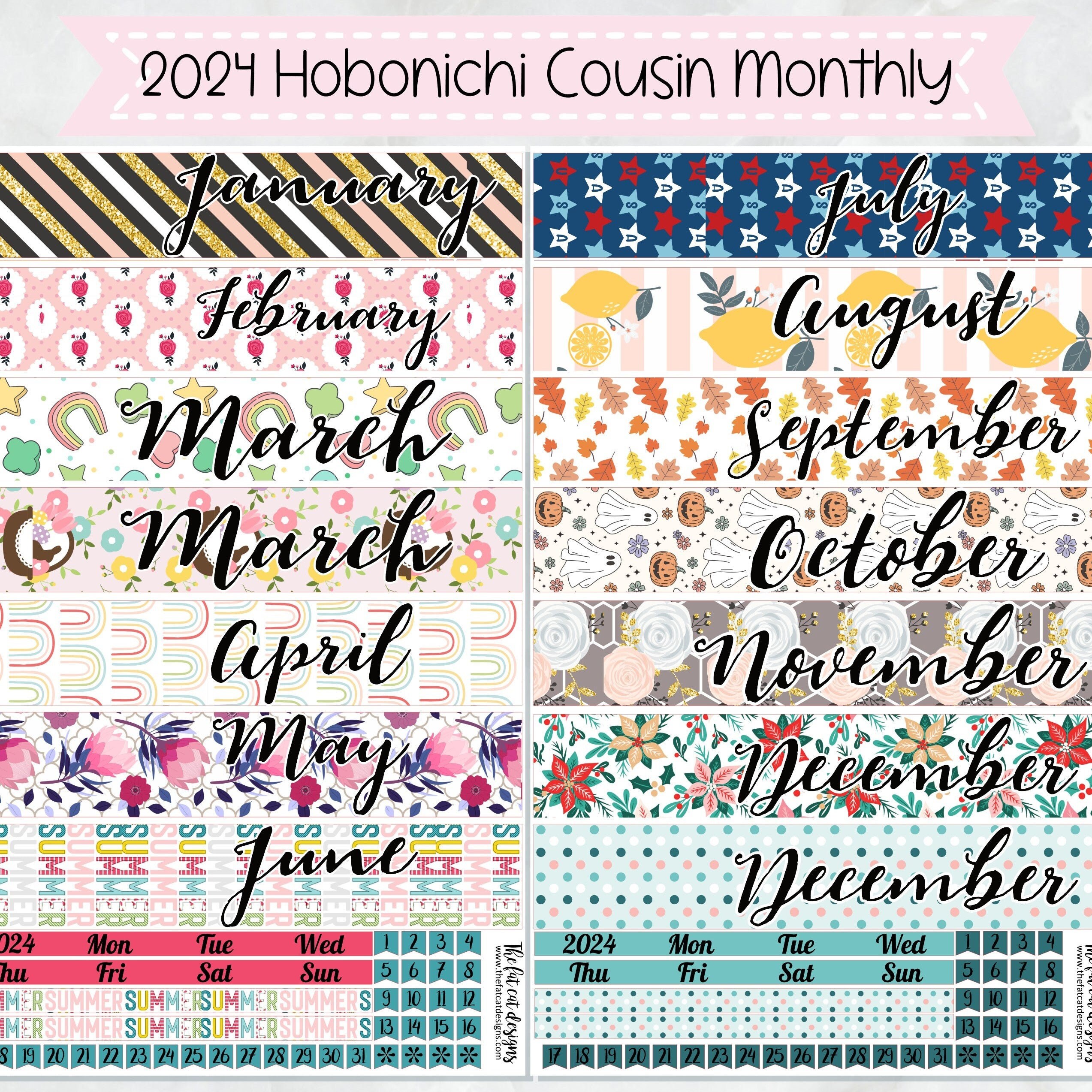 2024 Monthly Planner Stickers for the Hobonichi Cousin or A5 Day Free 