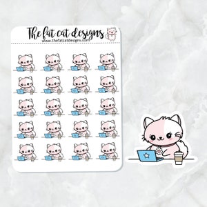 Flora works at her desk laptop Die Cut and Sticker Sheet Set Planner Stickers