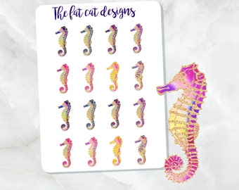 Glitter Seahorse Die Cut and Sticker Sheet Set for personal planners, notebooks, travelers notebook or Bullet Bujo Journal