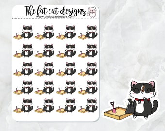 Bud scoops the litter box Exclusive Cat Die Cut Sticker Sheet