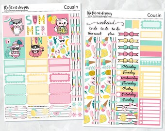 Zomerplezier met Lily, Flora en Bud Cat Wekelijkse Planner Sticker Kit voor de Hobonichi Cousin