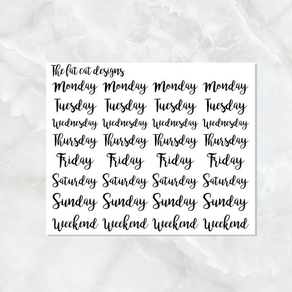 Days of the Week Script Planner Stickers for Erin Condren - Etsy