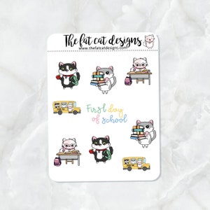 Flora Lily and Bud Back to School Variety Deco Exclusive Cat Sticker Sheet for Erin Condren Hobonichi Printpression Planners