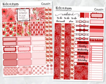 Red Poppy Flowers Wekelijkse Planner Sticker Kit voor de Hobonichi Cousin