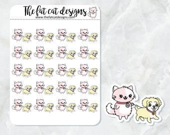 Sunny en Flora Walk the Dog Exclusieve hondenkat gestanst stickervel