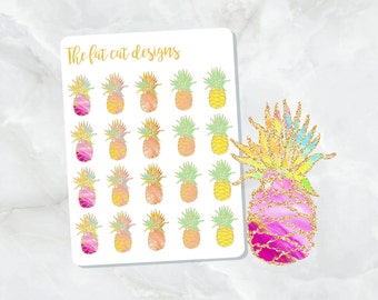 Glitter Pineapple Die Cut and Sticker Sheet Set for personal planners, notebooks, travelers notebook or Bullet Bujo Journal