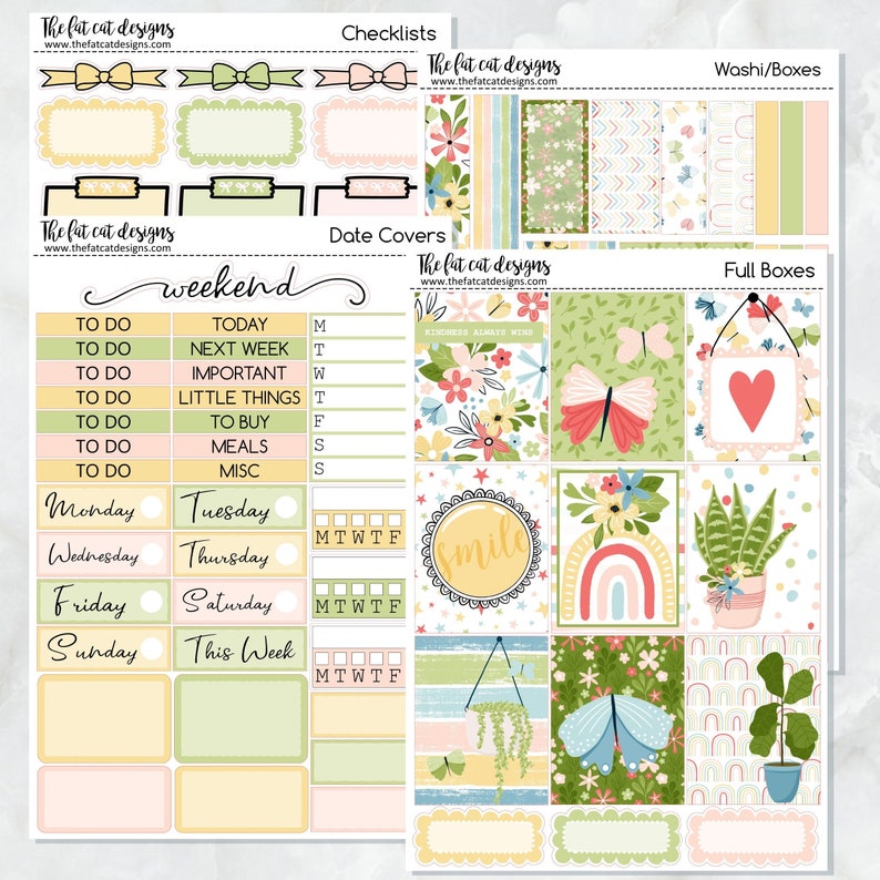 Beautiful Spring Planner Stickers Standard Weekly Kit Full 4 Page Kit