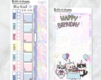 Flora's Birthday Bash Cat Planner Stickers voor de Hobonichi Weken