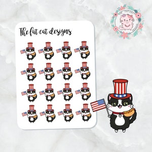 Bud 4th of July Exclusive Cat Die Cut and Sticker Sheet Set for Erin Condren Happy planner travelers notebook Bullet Journal Hobonichi