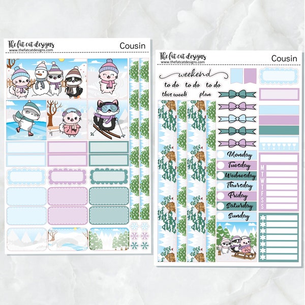 Winter Fun with Flora, Lily and Bud Weekly Planner Sticker Kit for the Hobonichi Cousin