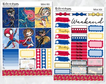 Super Women Heros Mini Planner Sticker Kit for the Printpression B6 Erin Condren Travelers Notebooks