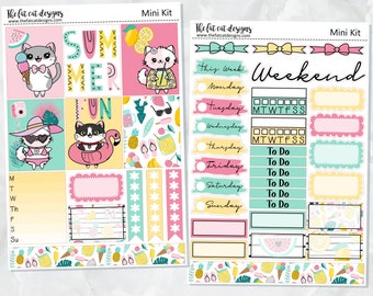 Zomerplezier met Flora, Lily en Bud Cat Mini Planner Sticker Kit voor de Printpression B6 Erin Condren Travelers Notebooks