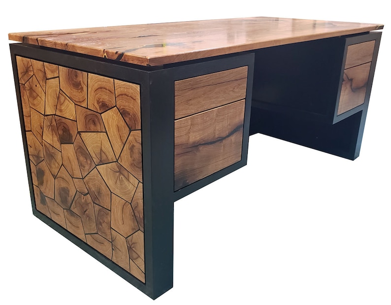 Mesquite End Grain tile Desk With Bookmatched Top and Black Lacquered