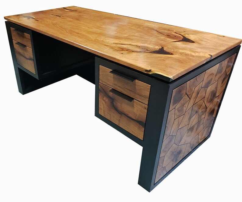 Mesquite End Grain tile Desk With Bookmatched Top and Black Lacquered