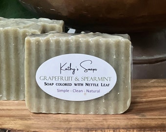 Grapefruit & Spearmint Essential Oil Soap with Nettle Powder, All Natural Handmade cold process soap