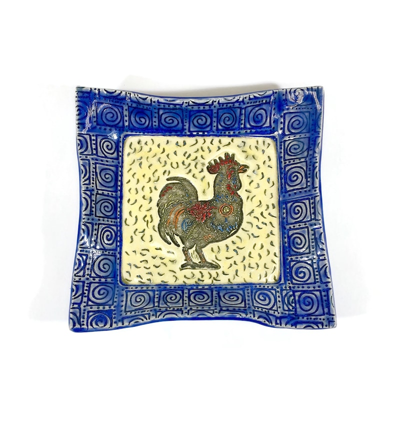 Hand Built Ceramic Rooster Plate