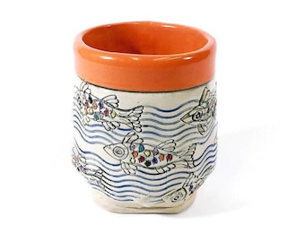 Hand Built Rainbow Fish Ceramic Tea Cup