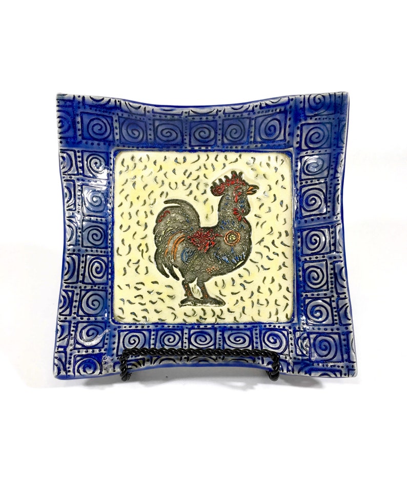Hand Built Ceramic Rooster Plate