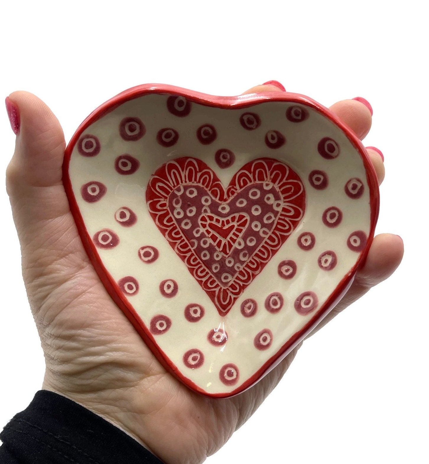 Hand Built Ceramic Sgraffito Heart Dish - Etsy