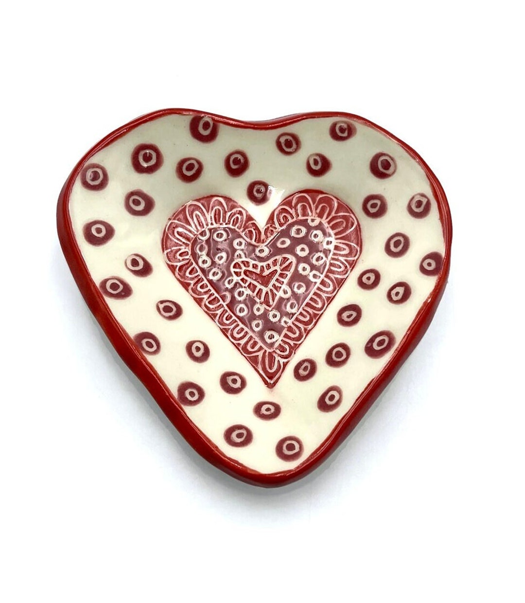 Hand Built Ceramic Sgraffito Heart Dish - Etsy