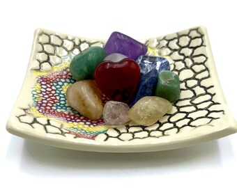 Hand Built Ceramic Geode Plate, Ceramic Trinket Dish, Jewelry Holder, Soap Dish