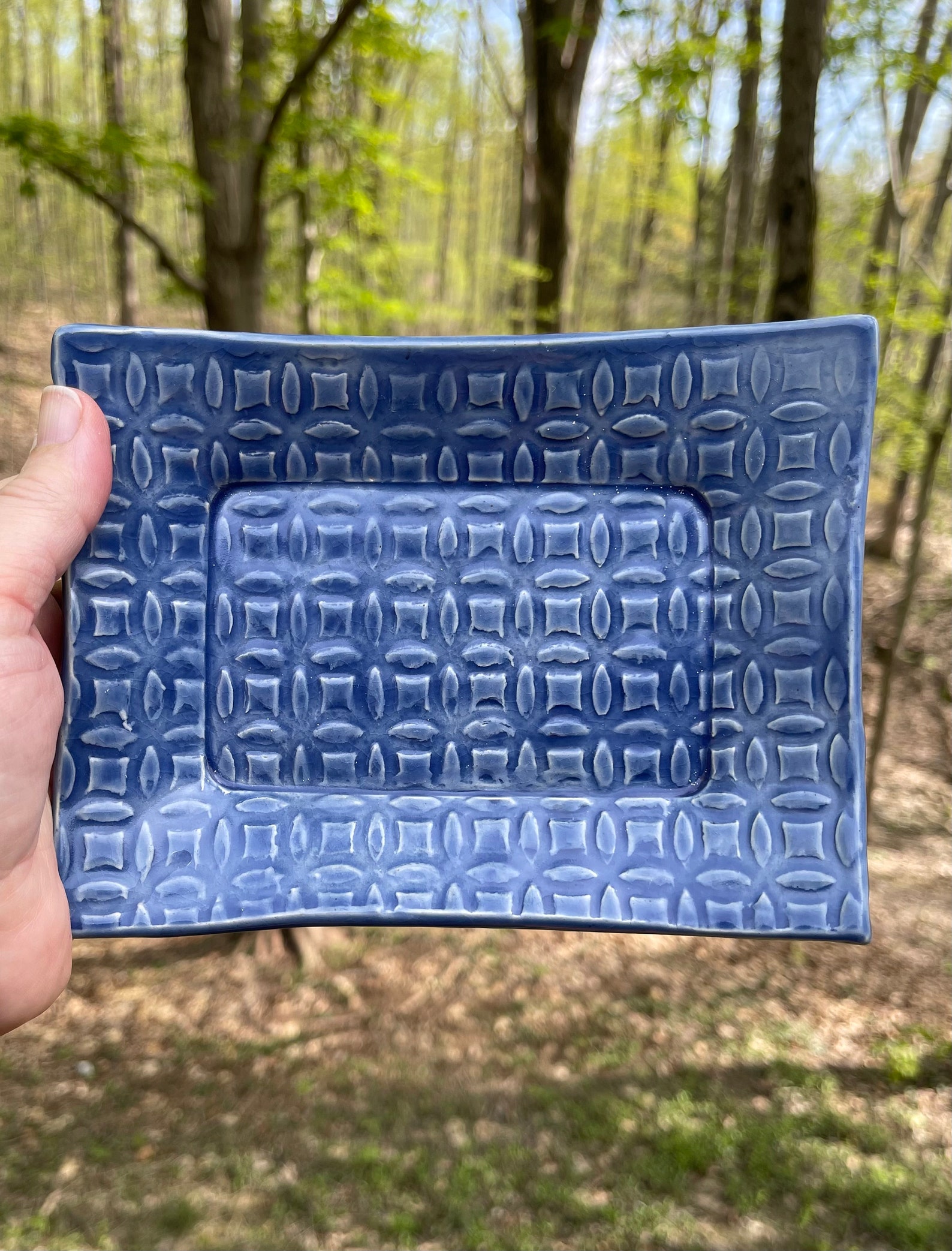 Hand Built Ceramic Textured Plates in Red and Blue Etsy